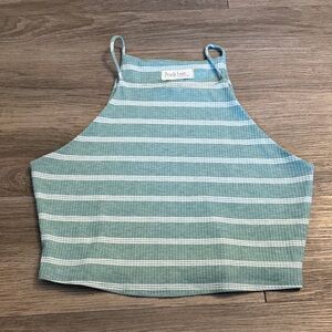 Peach Love California Teal and White Striped Crop Top